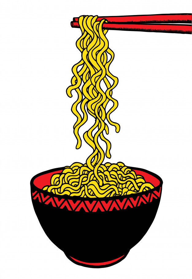 Doodle noodle at bowl and chopstick Vector