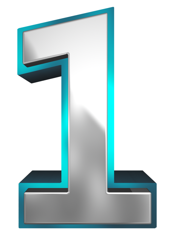 Metallic and Blue Number One PNG Clipart Image