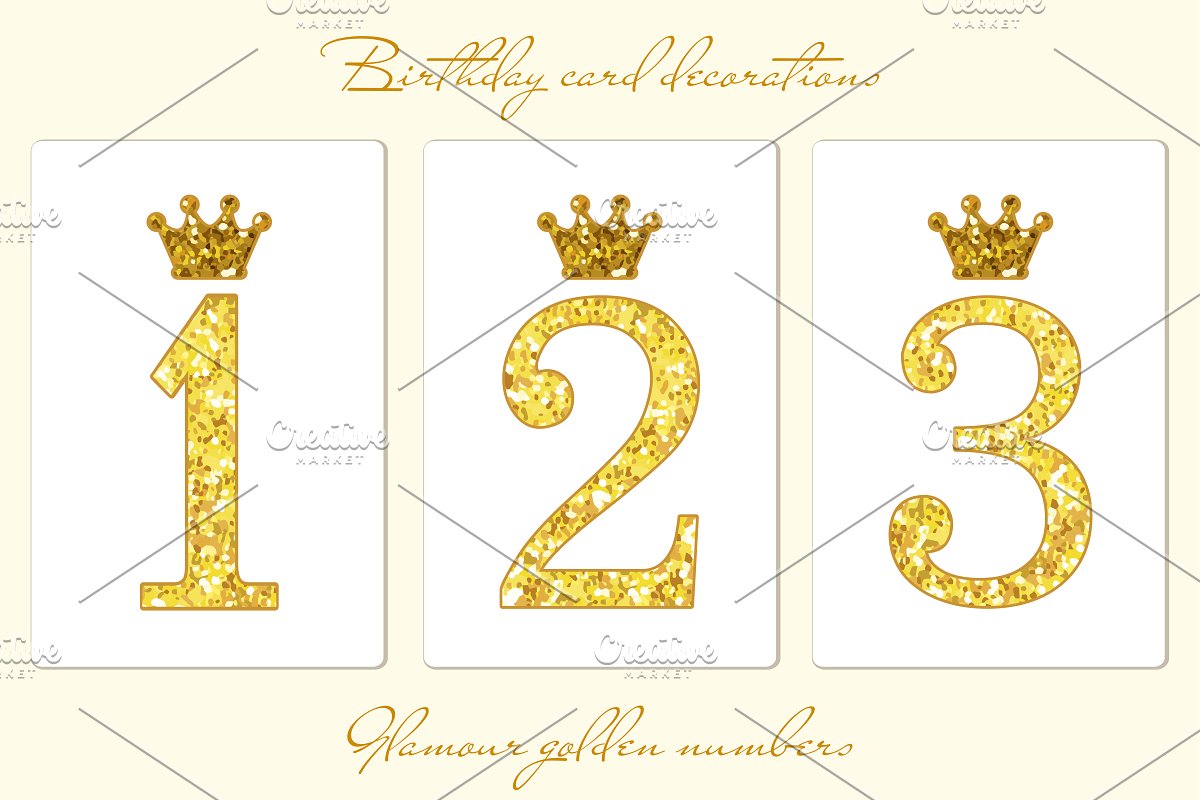 Cute golden glitter numbers