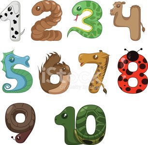 Animal numbers clipart.
