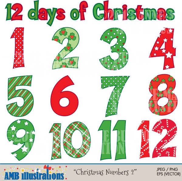Christmas Numbers Clipart, Twelve Days of Christmas