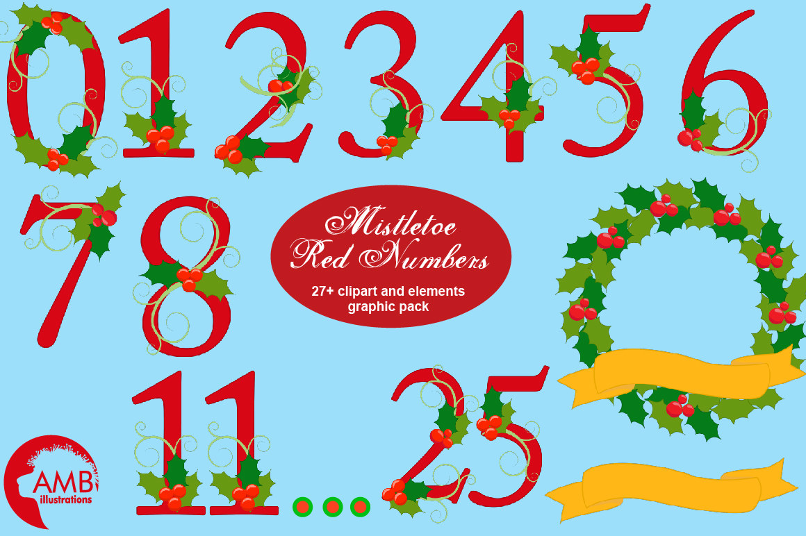 Mistletoe Red Numbers Clipart AMB
