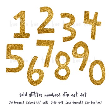 Gold Glitter Numbers Clip Art, Digital Glitter Clip Art, for TpT Sellers