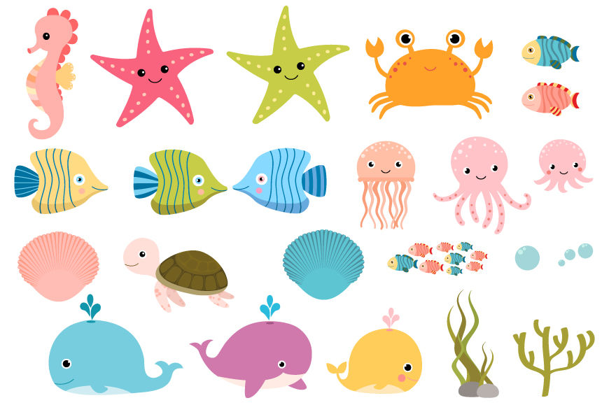 Under the sea clipart animal set, Sea animals , Ocean
