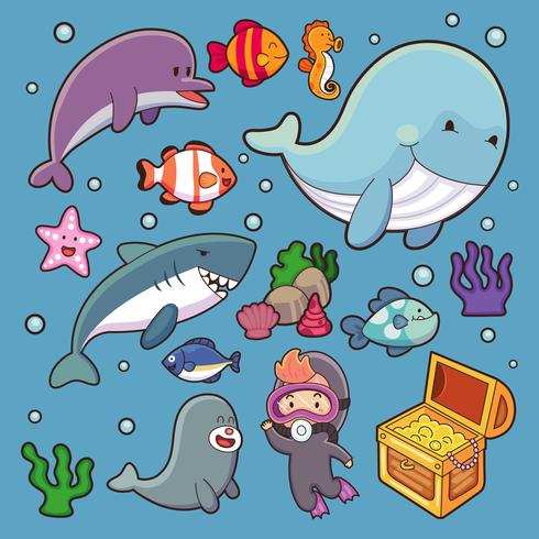 Sea animals vector.