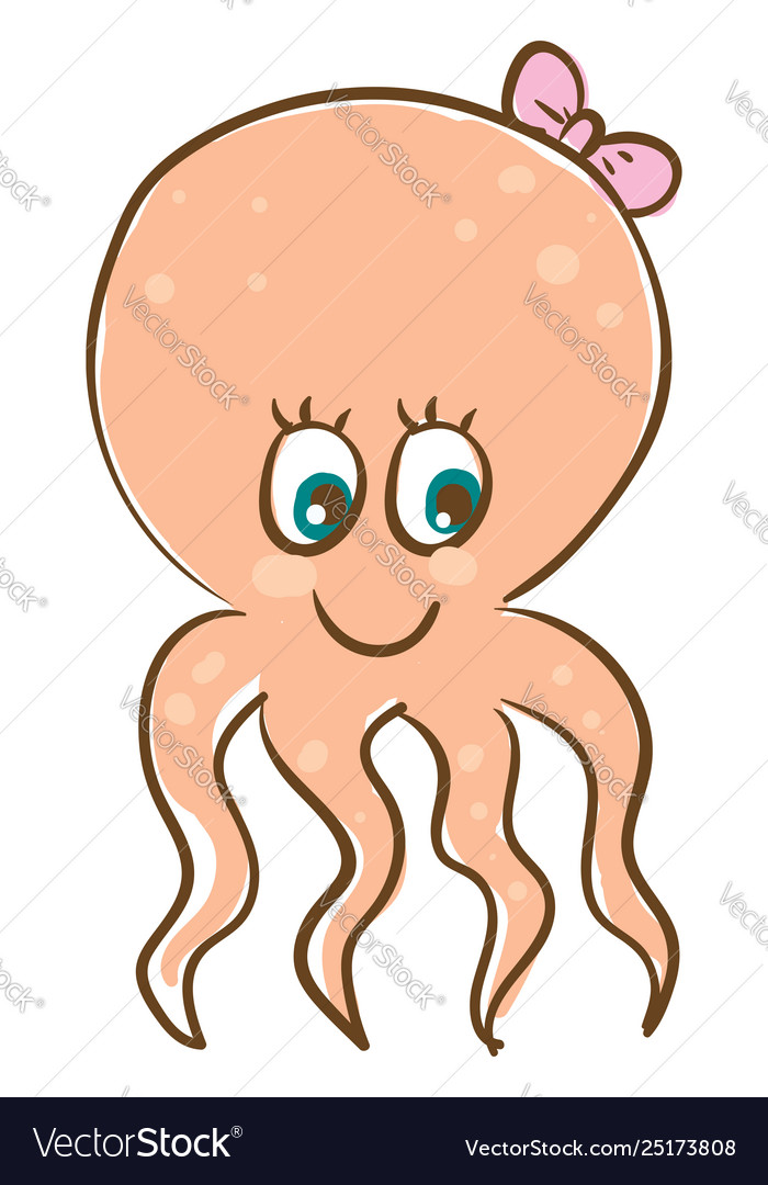 Cartoon funny happy orange girl octopus or color