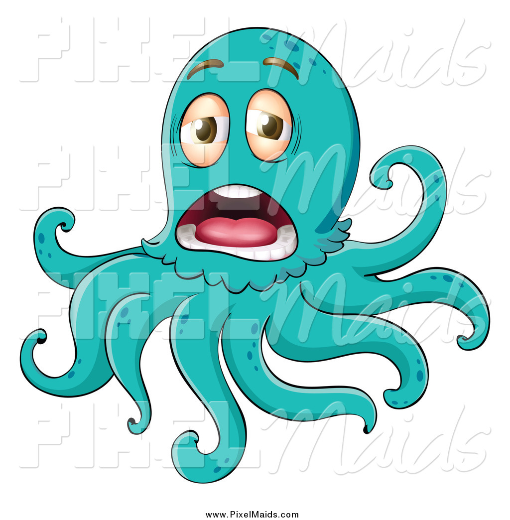 Clipart of a Screaming Scared Turquoise Octopus by Graphics