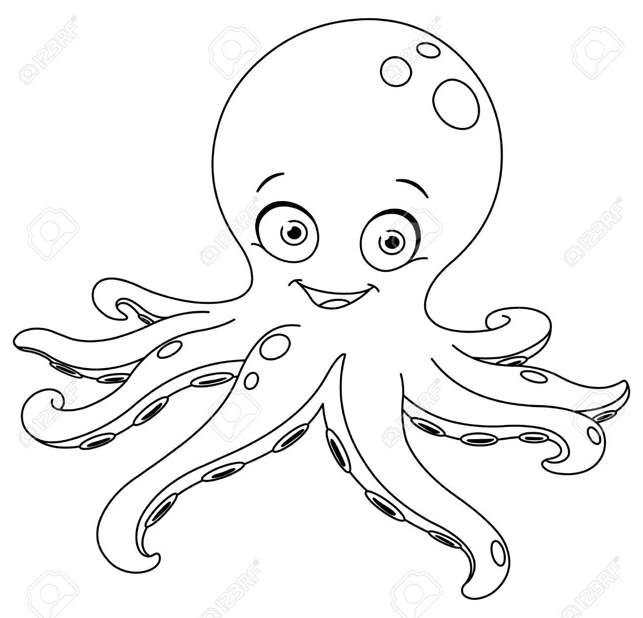 Cute octopus clipart black and white