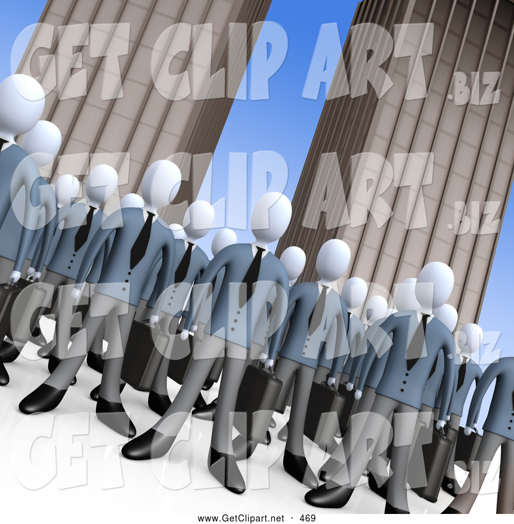 3d Clip Art of a Crowd of Businessmen Standing Together in