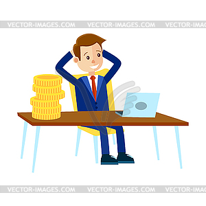 Businessman Sits at Office Table