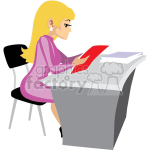 Female lawyer sitting at a desk clipart