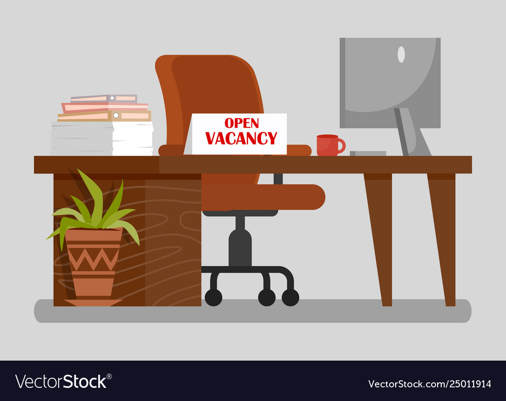 Office workplace with open vacancy sign clipart