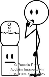 Clip Art Image of a Stick Figure Man at the Water Cooler