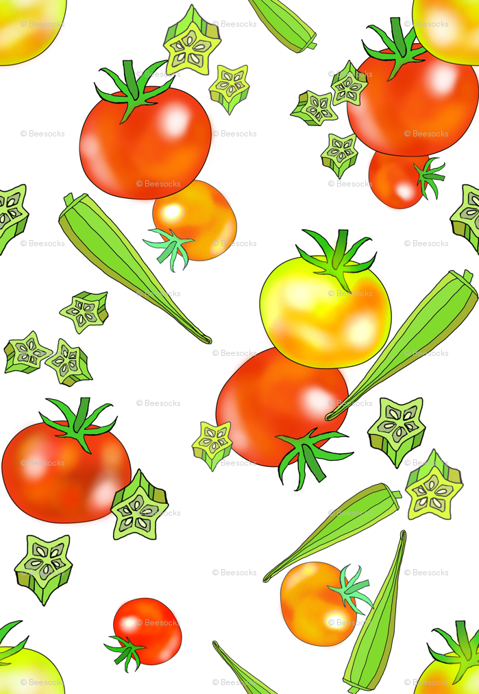 Homegrown tomatoes and fresh okra, vertical giftwrap