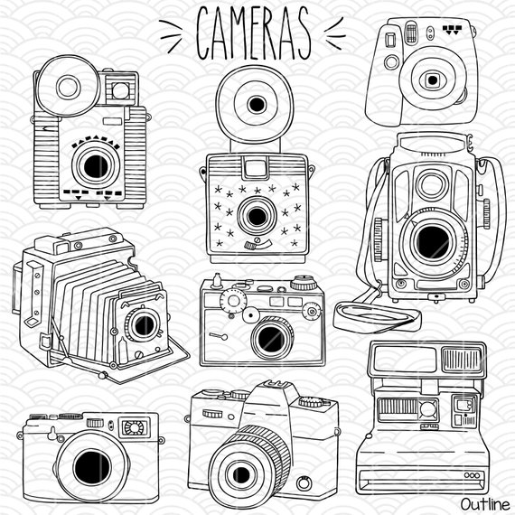 9 Vintage Cameras Clip art Bundle