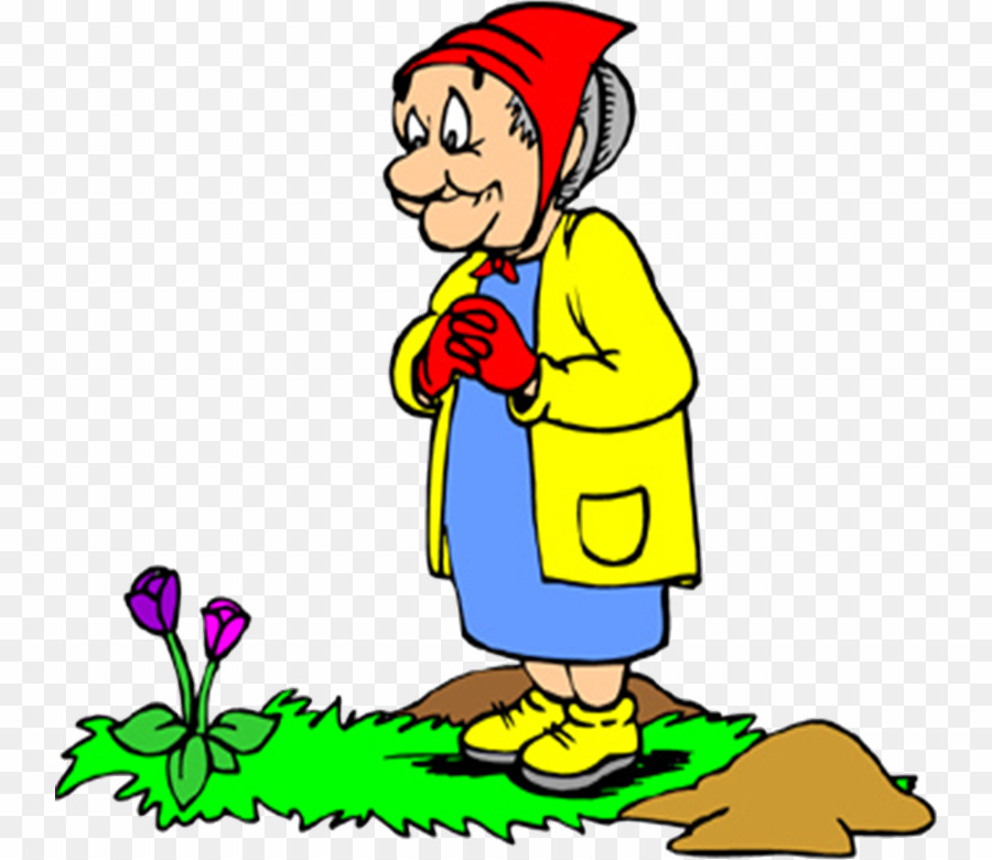 Old Lady In The Garden Cartoon PNG Gardening Clipart