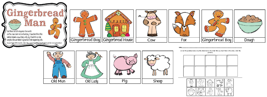 Gingerbread man story sequencing printables