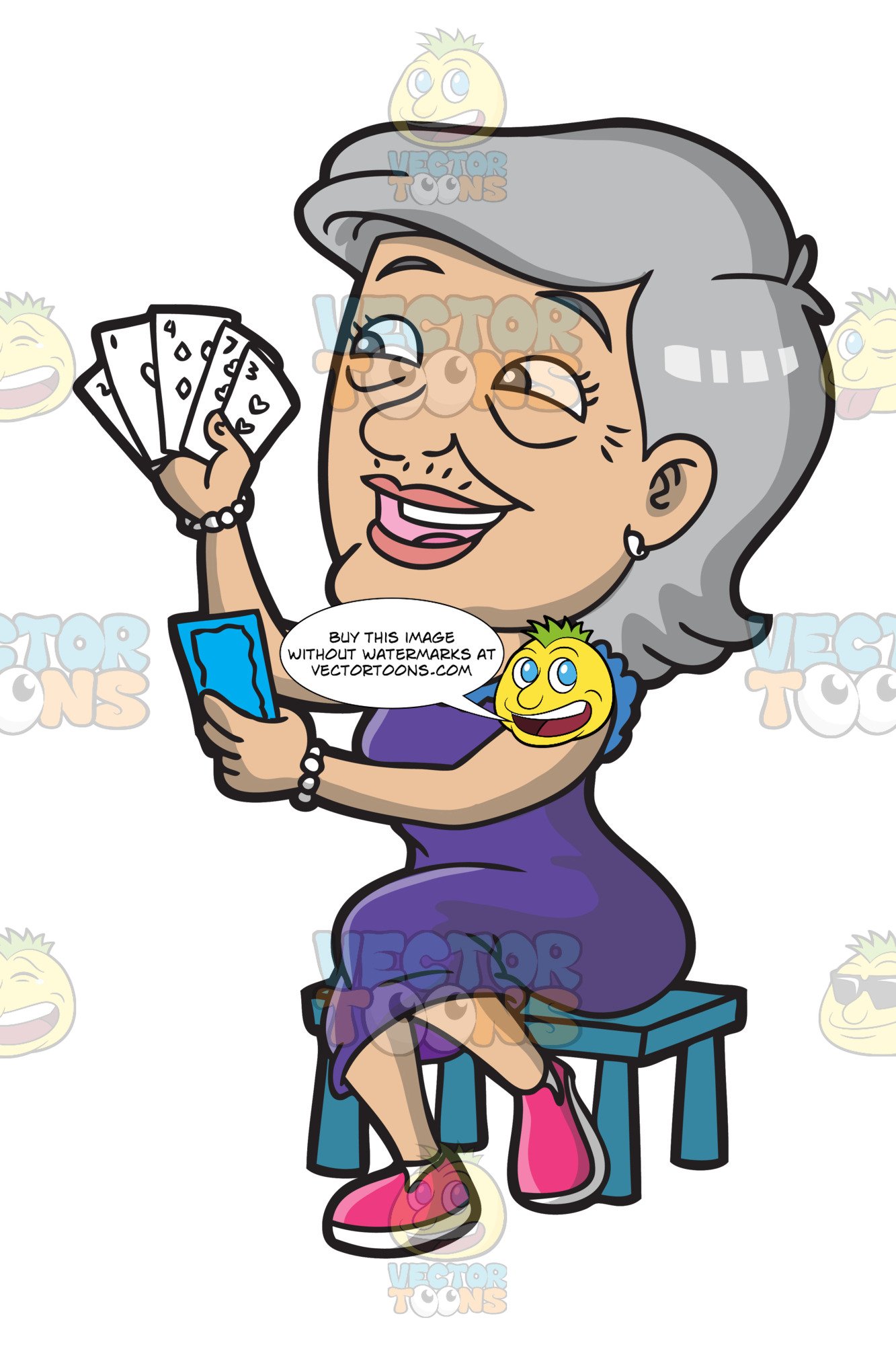A Happy Old Lady Playing Cards