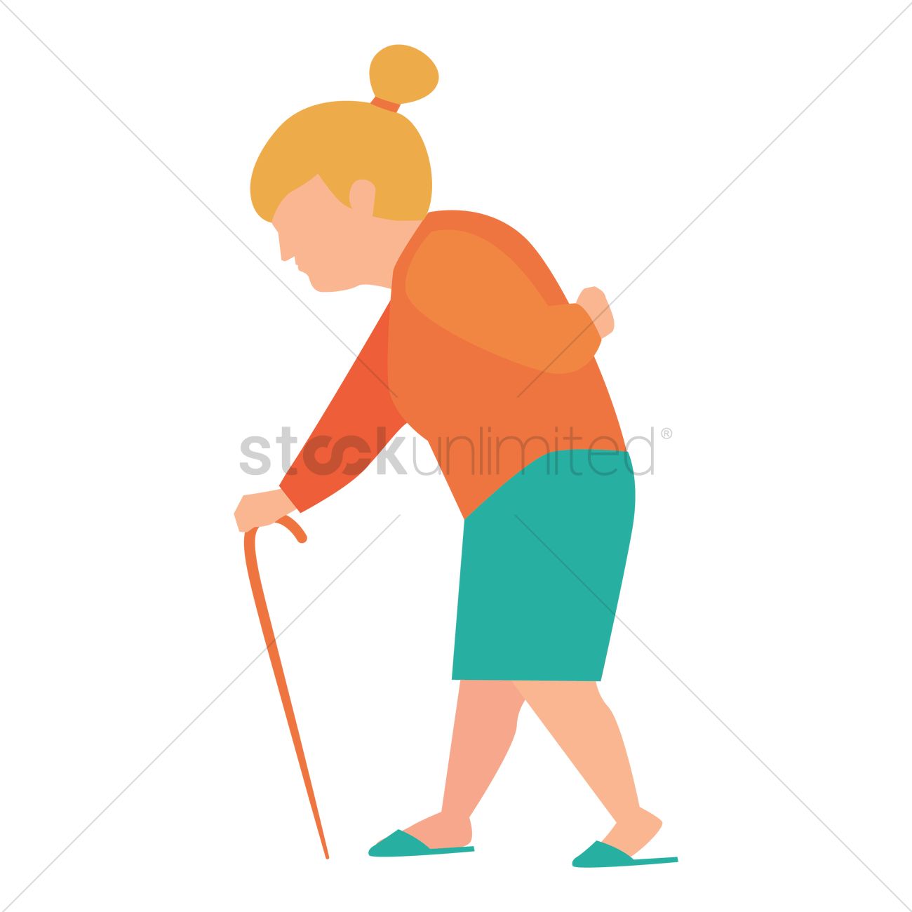 Old woman walking with cane Vector Image