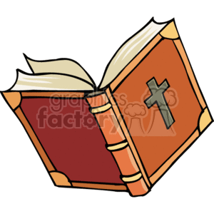 Open bible ith a cross in the cover clipart