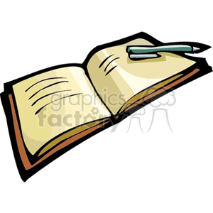 Cartoon book with open pages and pen clipart
