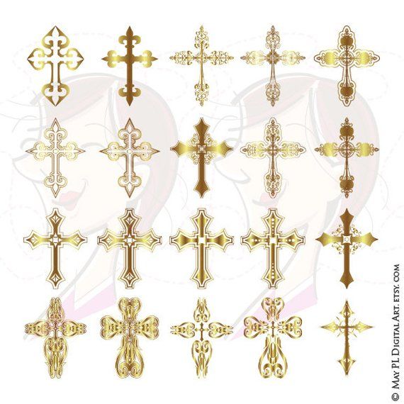 Gold Cross Christian Clip Art Orthodox Ornate Instant