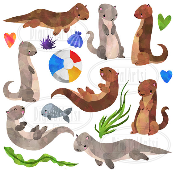 Watercolor otter clipart.