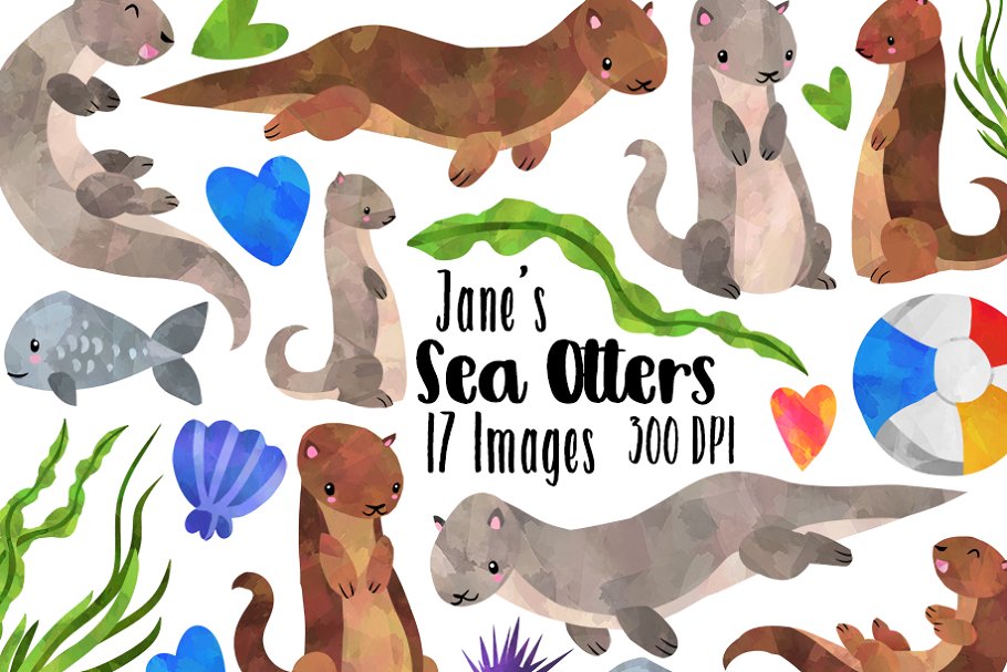 Watercolor otter clipart.