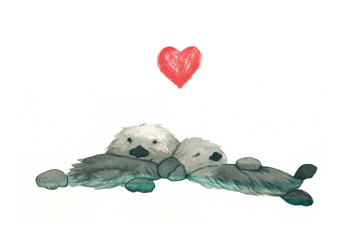 Otters Holding Hands Drawing at PaintingValley