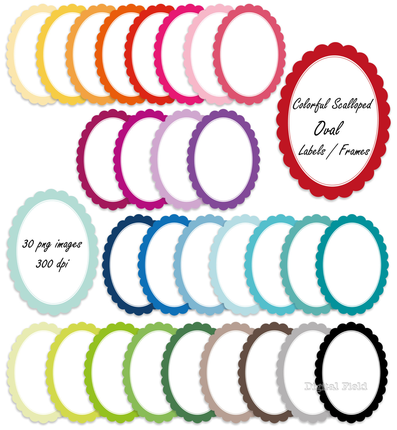 Colorful scalloped oval labels