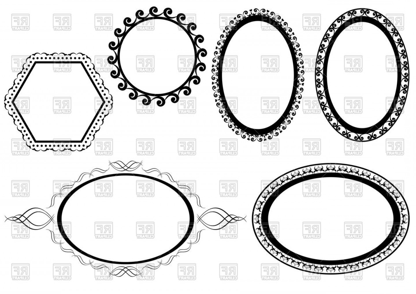 Simple Elegant Oval And Hexagonal Frames Vector Clipart