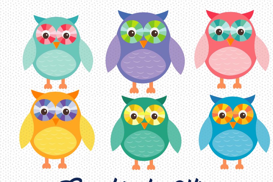 Colorful owls clipart.
