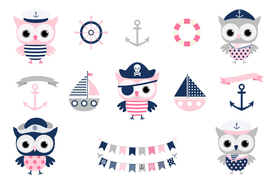 Cute nautical owl clipart, Pirate owl clip art, Sailor owl