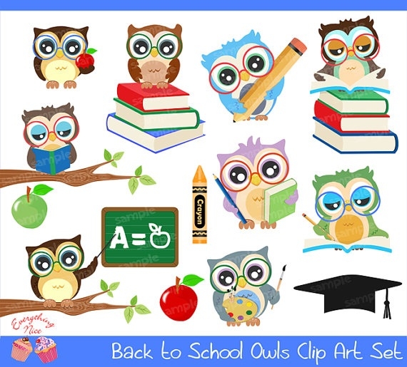 Back To School Owls Clipart Set