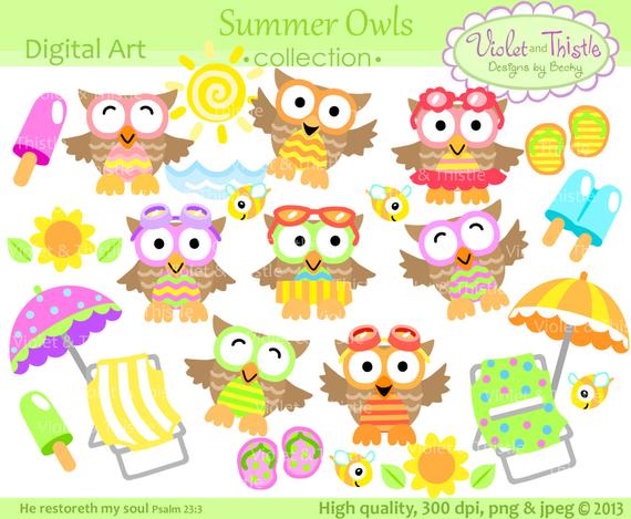Summer Owl Clip Art Beach Owl clip art vacation clipart cute