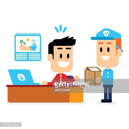 Postman Delivering A Package TO A Businessman IN Office
