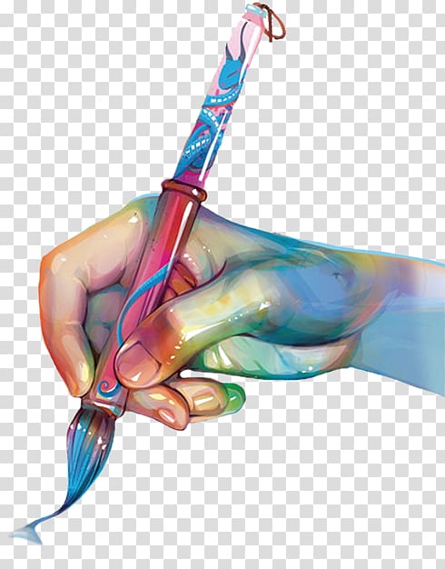 Hand holding paintbrush.