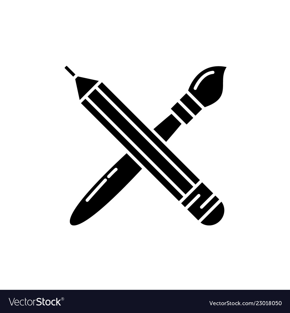 Pencil and paint brush black icon sign on