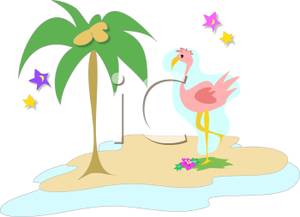 A Flamingo By a Palm Tree