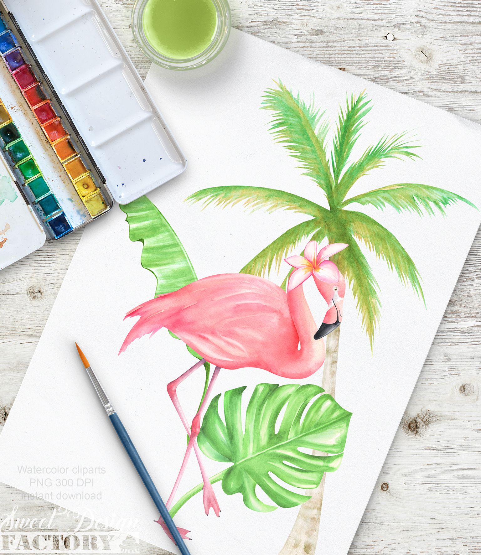 Summer clipart, flamingo clipart, beach clipart, palm tree