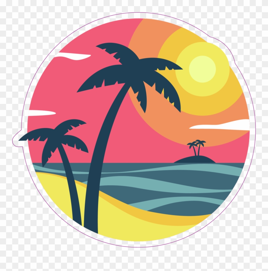 Sunrise With Palm Trees On A Tropical Island Sticker