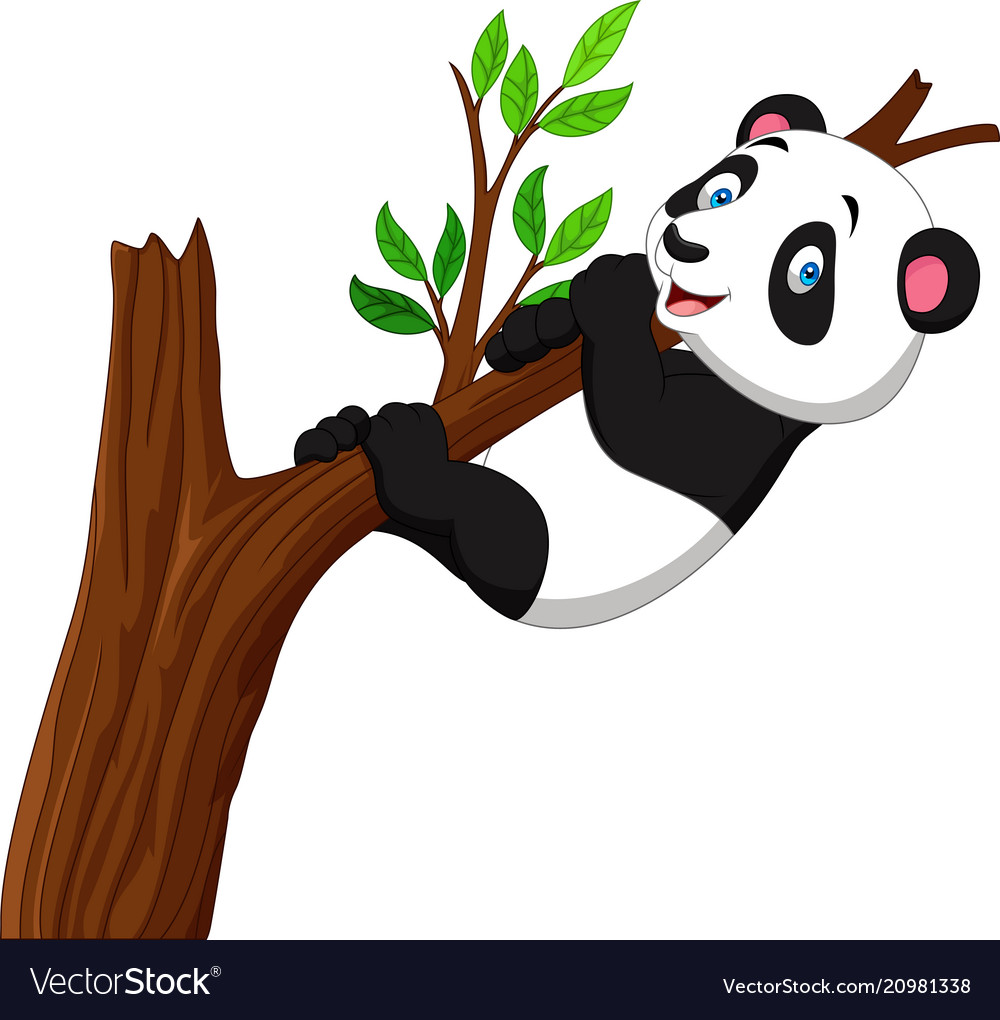 Cartoon panda climbing tree
