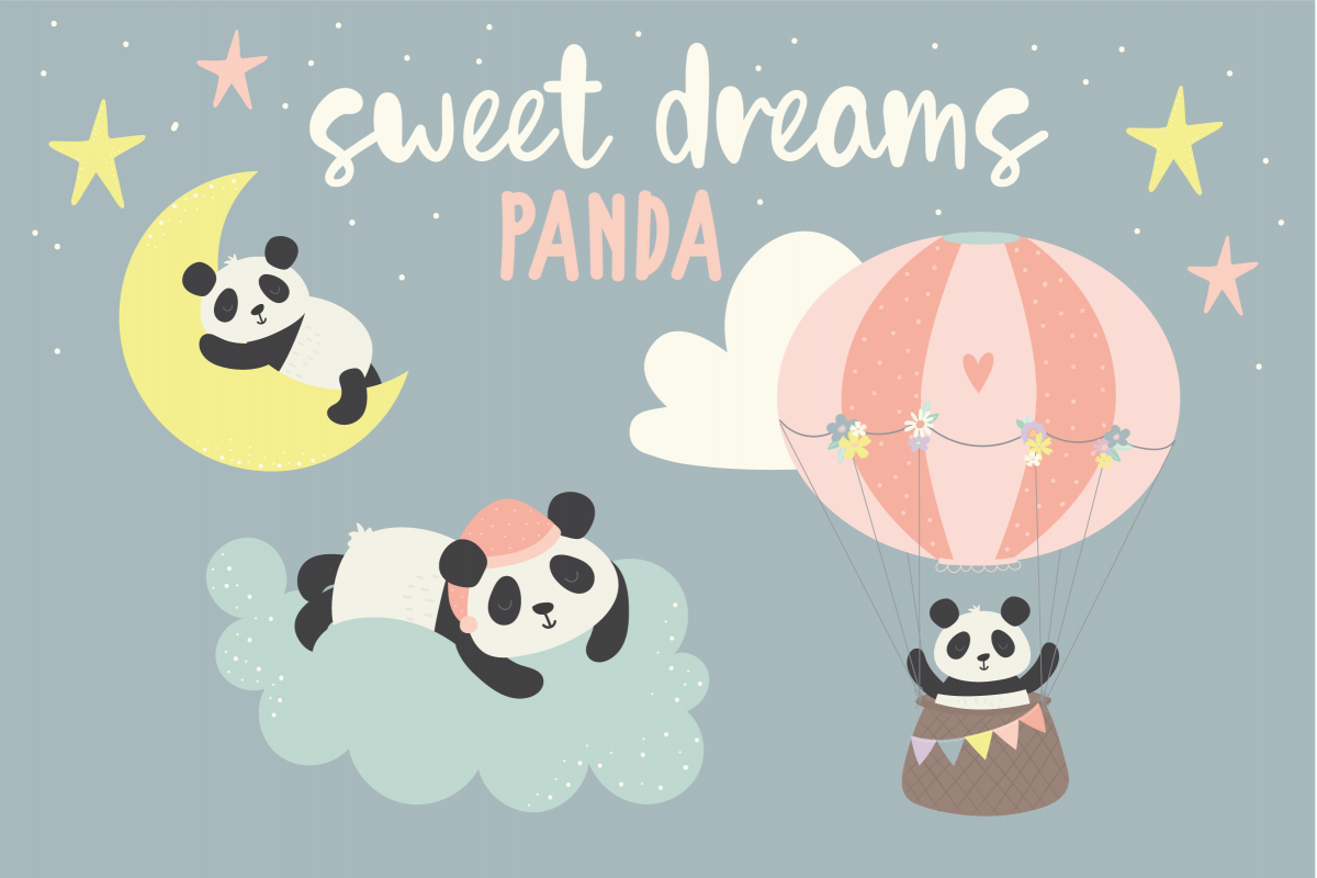 Sweet Dreams Panda, clipart and paper pack