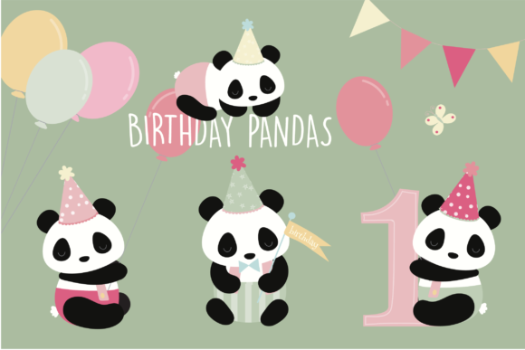 Panda birthday clipart.