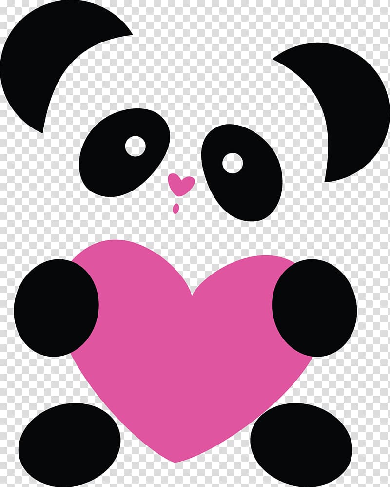 Sitting panda holding pink heart illustration, Giant panda