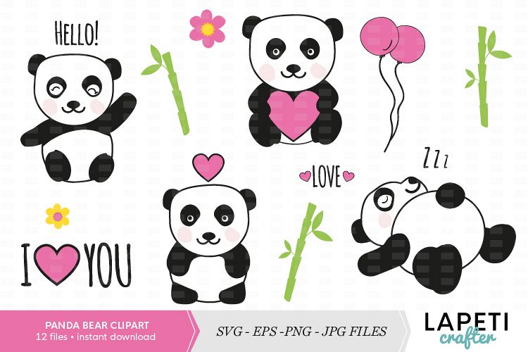 Cute panda bear clipart set