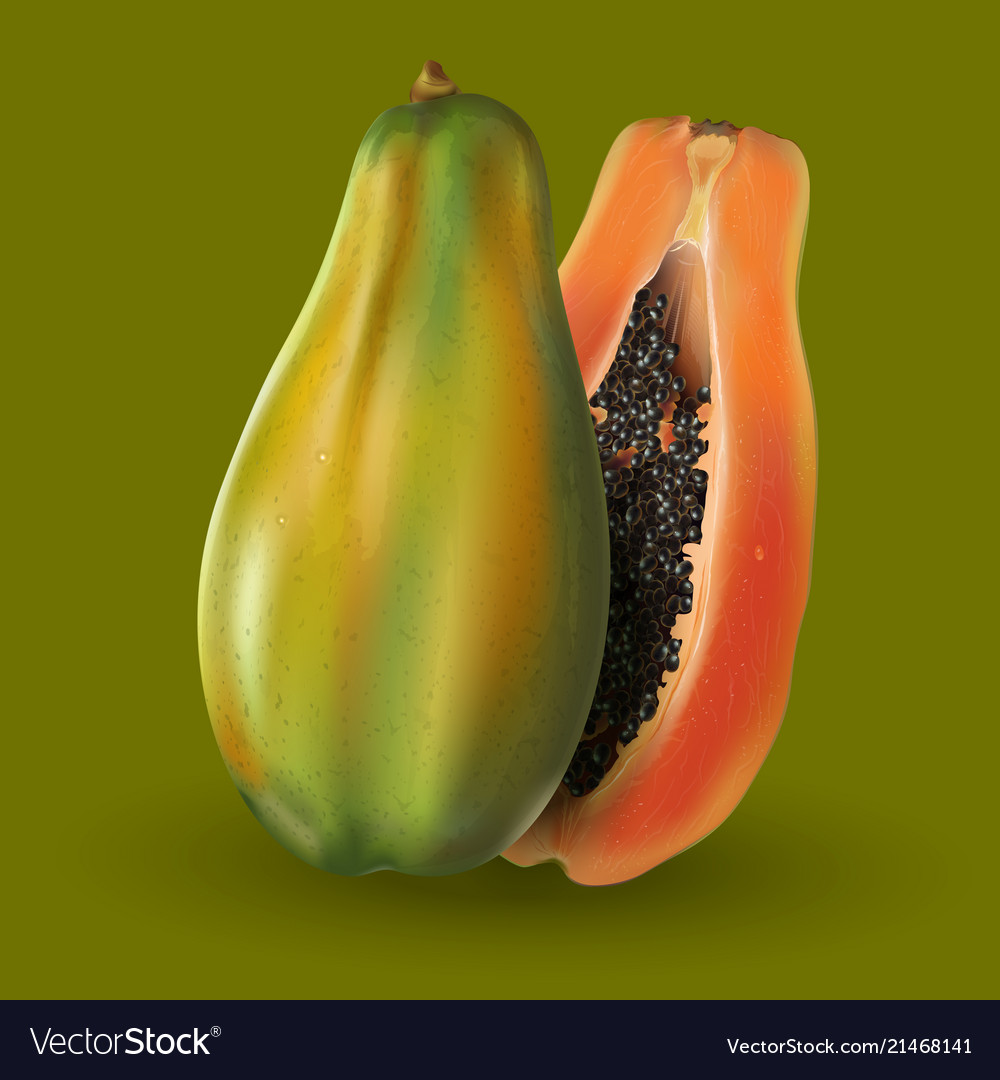 Papaya on green background