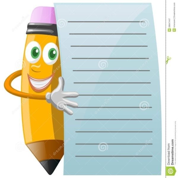 Pencil Character With Note Paper Stock Vector