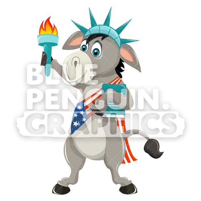 USA Democratic Party Donkey Vector Cartoon Clipart Illustration