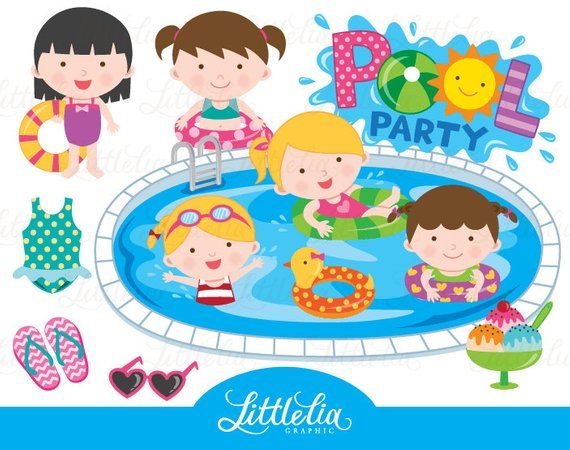 Girl pool party clipart